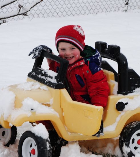 snow, car, child